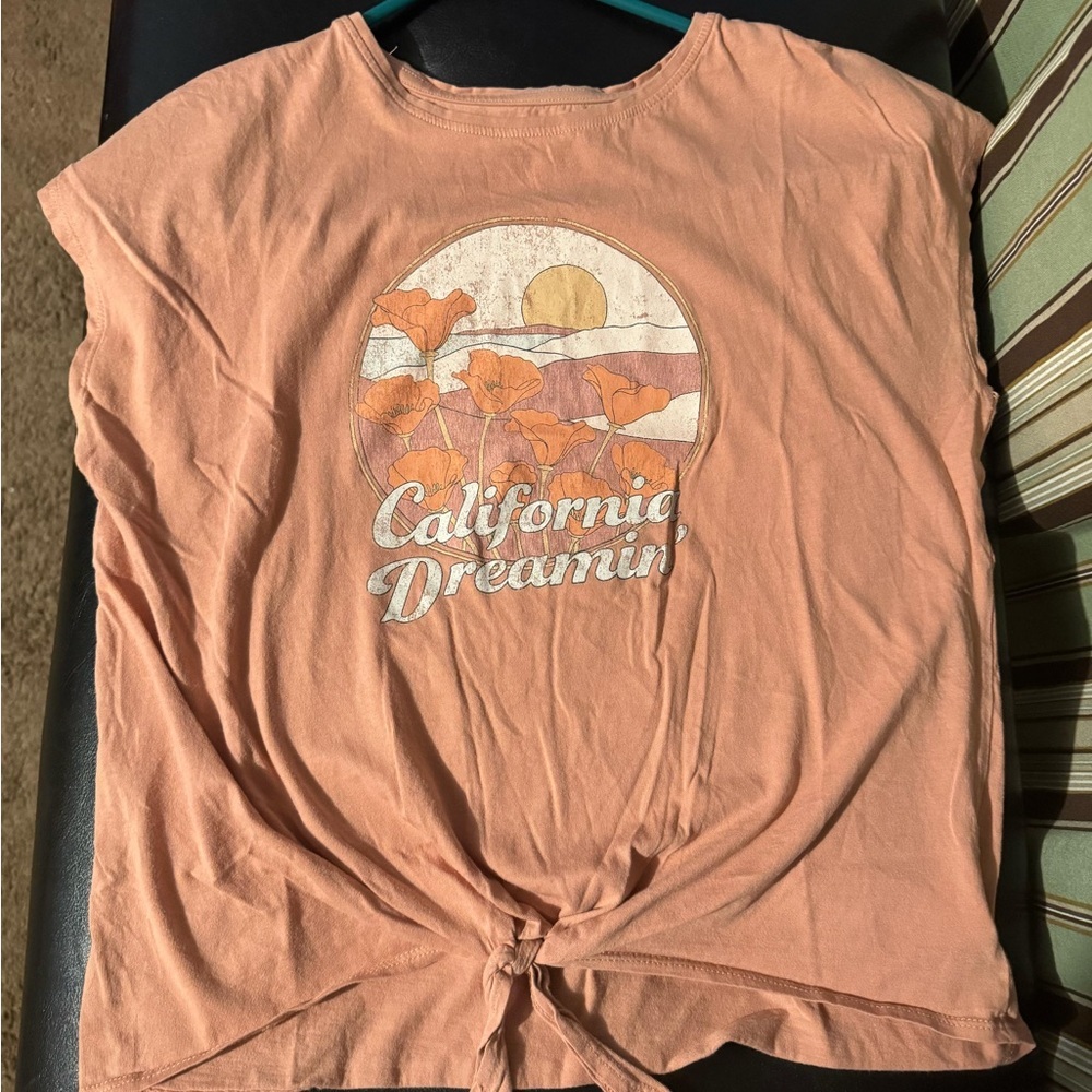 Nomad Pink Graphic Tie Front Cap Sleeve Tee